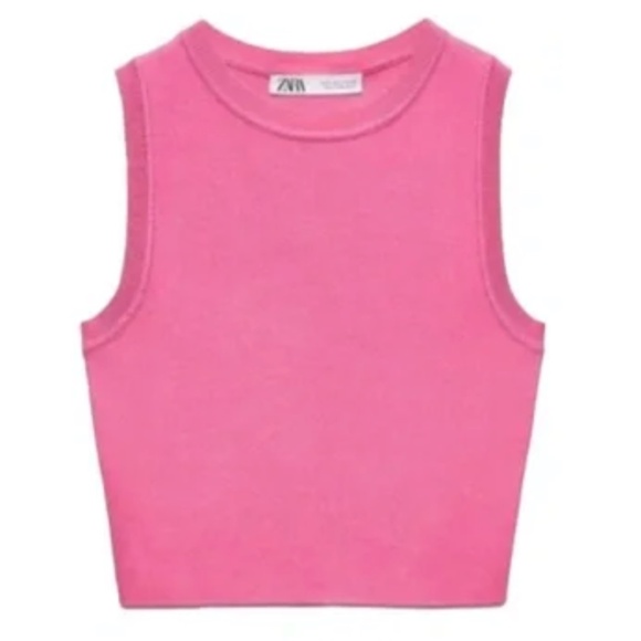 Zara Women’s Pink Knit Crop Top (S) - Picture 1 of 4
